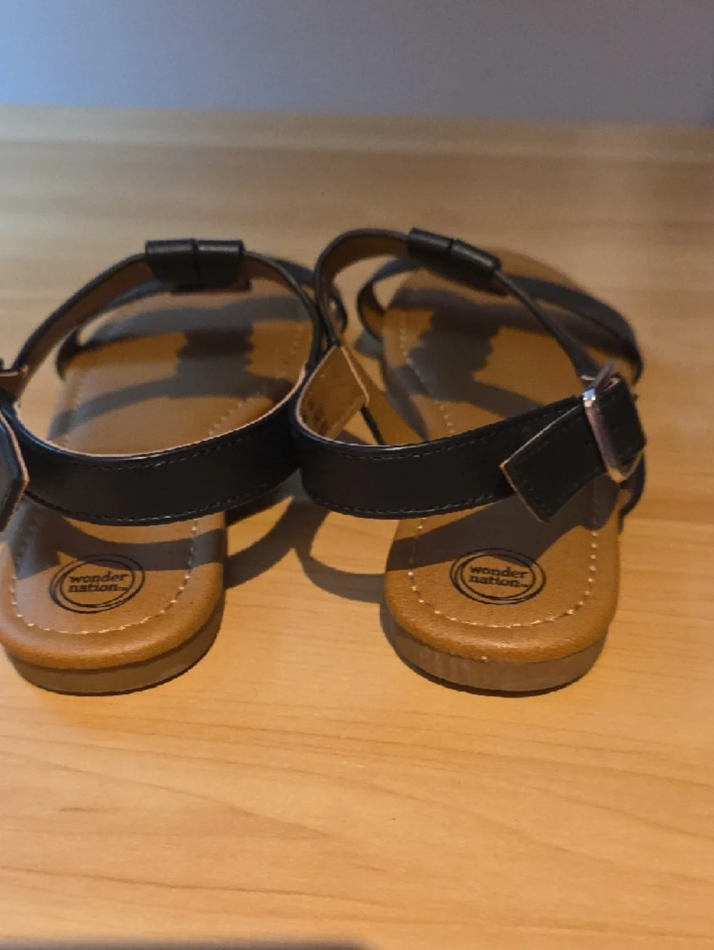 wonder nation Black Braided Strap Sandals with Tan Footbed
